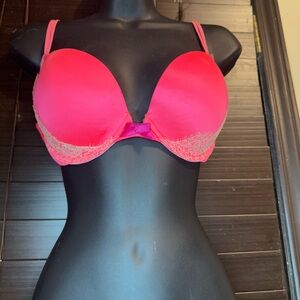 Victoria's Secret Bright Pink Lace Push-Up Bra 34 D